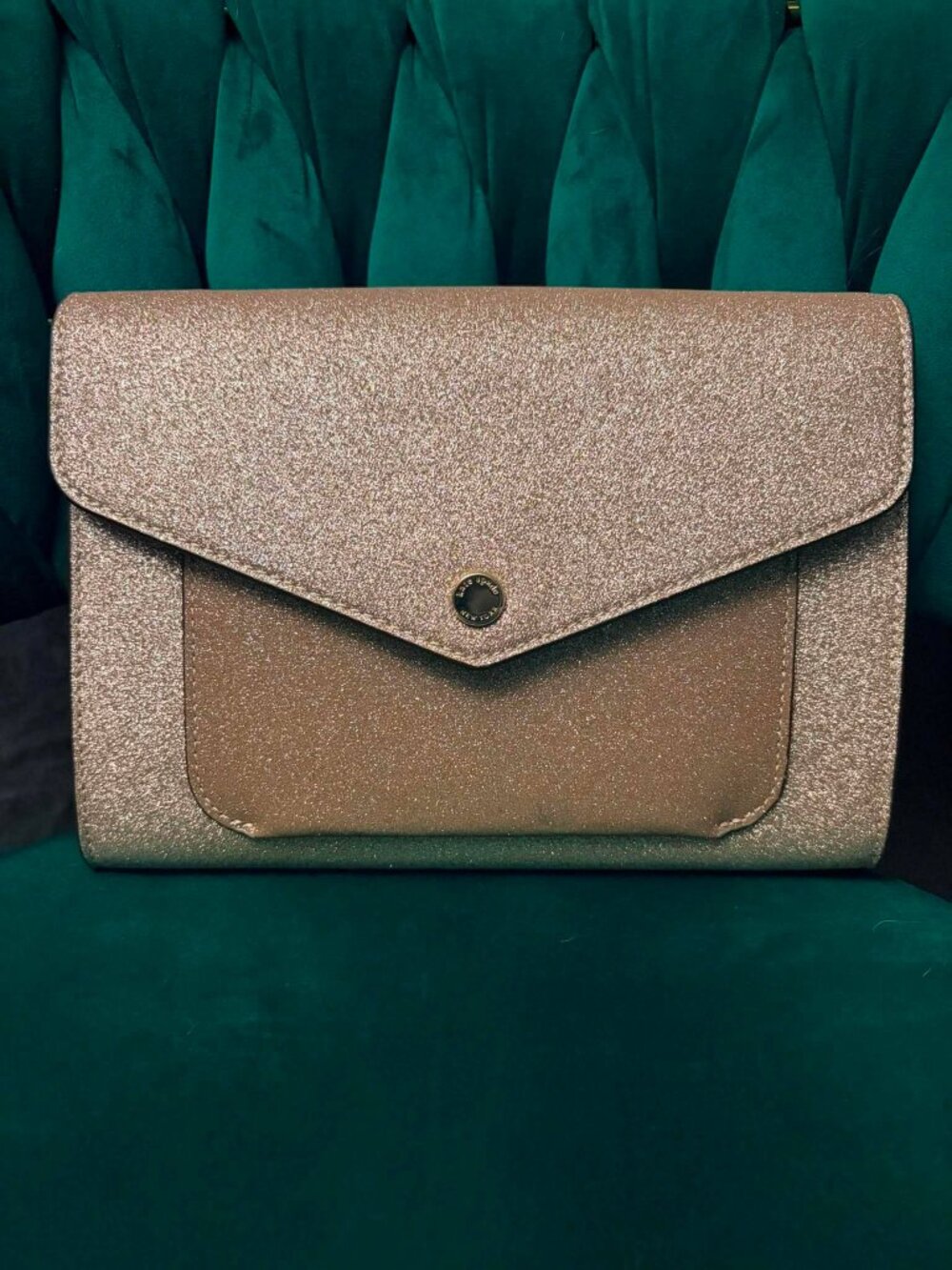 Kate Spade New York Glitter Metallic Envelope Crossbody Clutch Champagne Gold - Picture 2 of 9